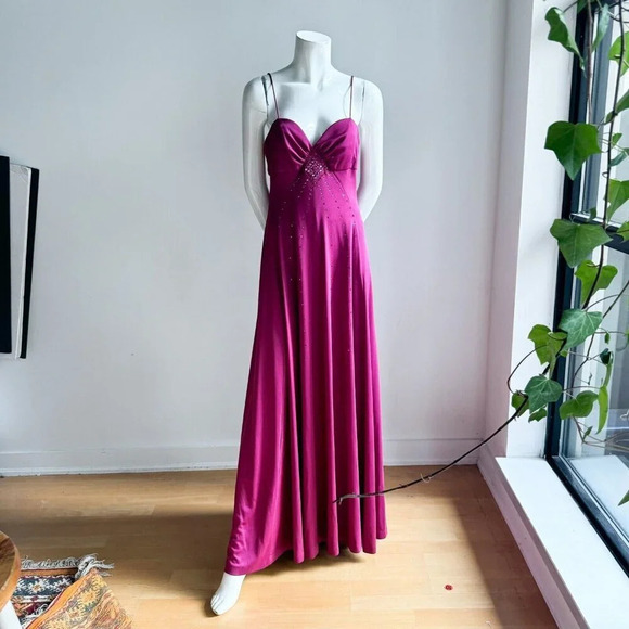 Vintage Lee Jordan Plum Purple 2  Piece Maxi Dress w Rhinestone + Coat M - Picture 4 of 10